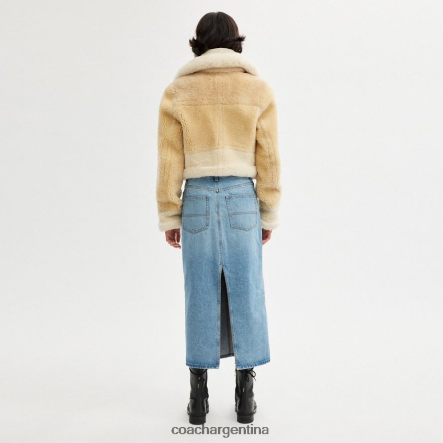 Coach mujer Aviador encogido por toda la prenda de piel de oveja crema múltiple L82882453