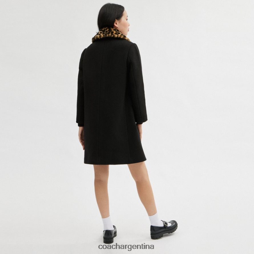 Coach mujer abrigo de lana con cuello de piel de oveja negro L82882449