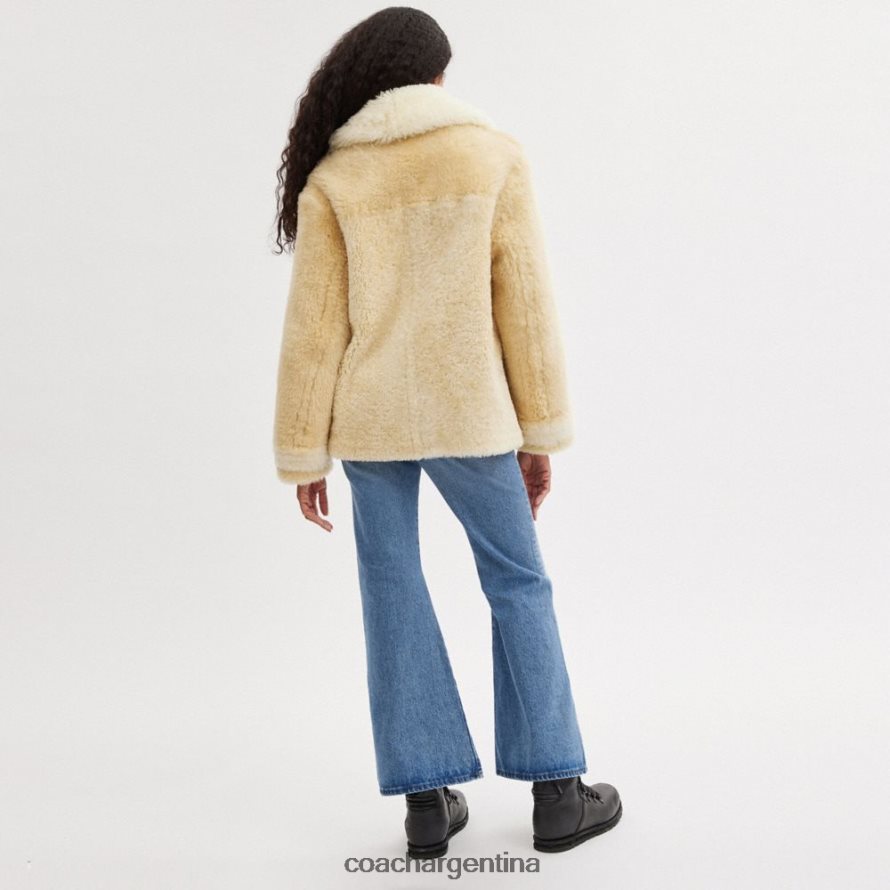 Coach mujer abrigo de piel de oveja con bloques de color marfil múltiple L82882442
