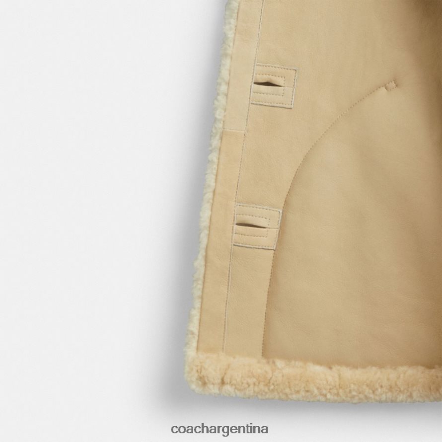 Coach mujer abrigo de piel de oveja con bloques de color marfil múltiple L82882442