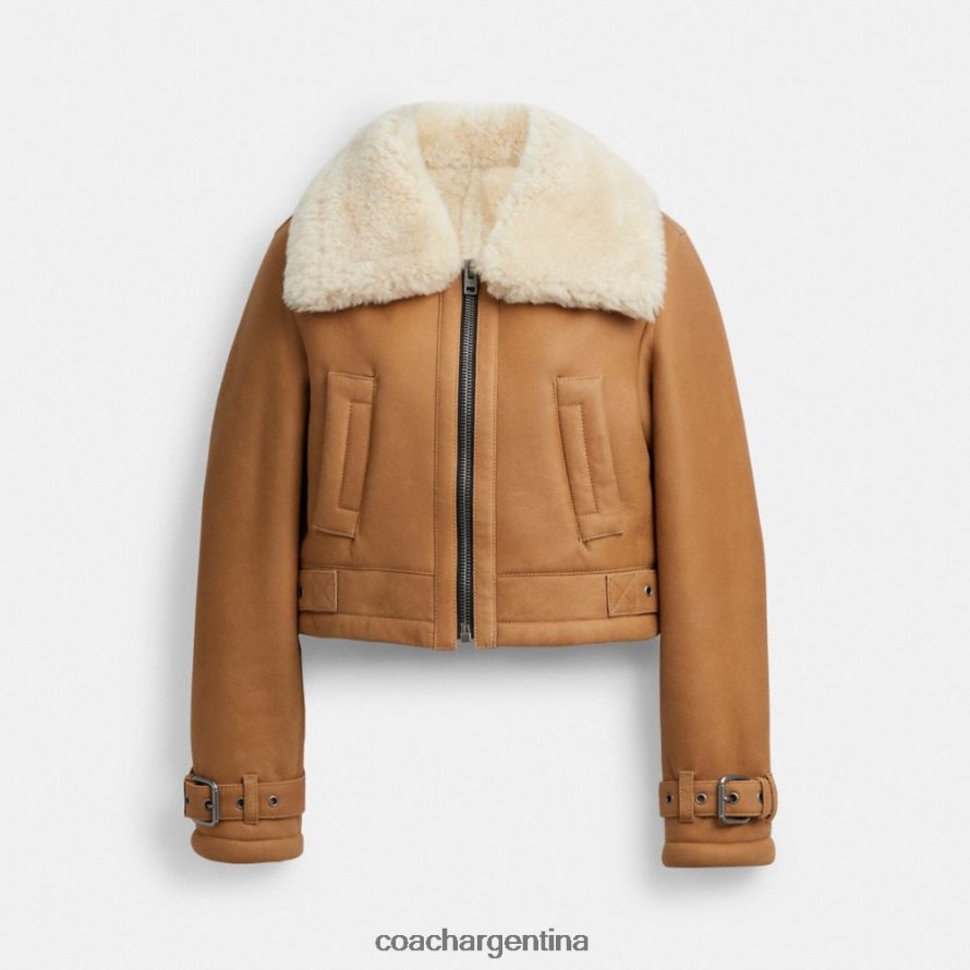 Coach mujer aviador corto de piel de oveja marrón múltiple L82882456