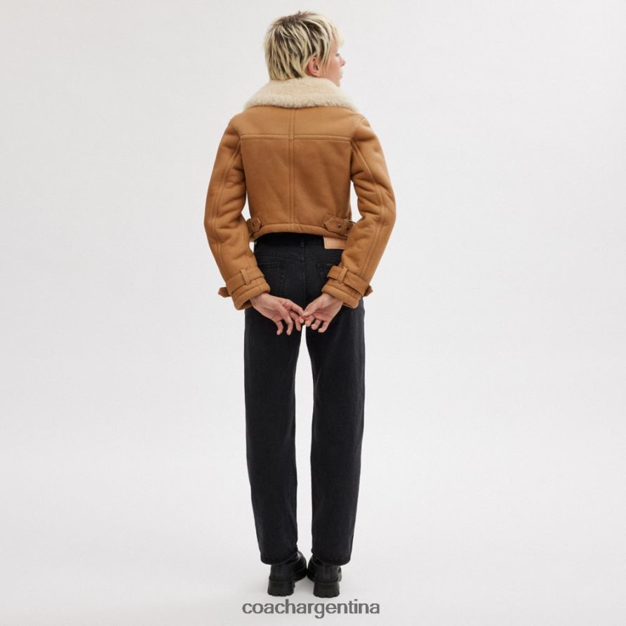 Coach mujer aviador corto de piel de oveja marrón múltiple L82882456