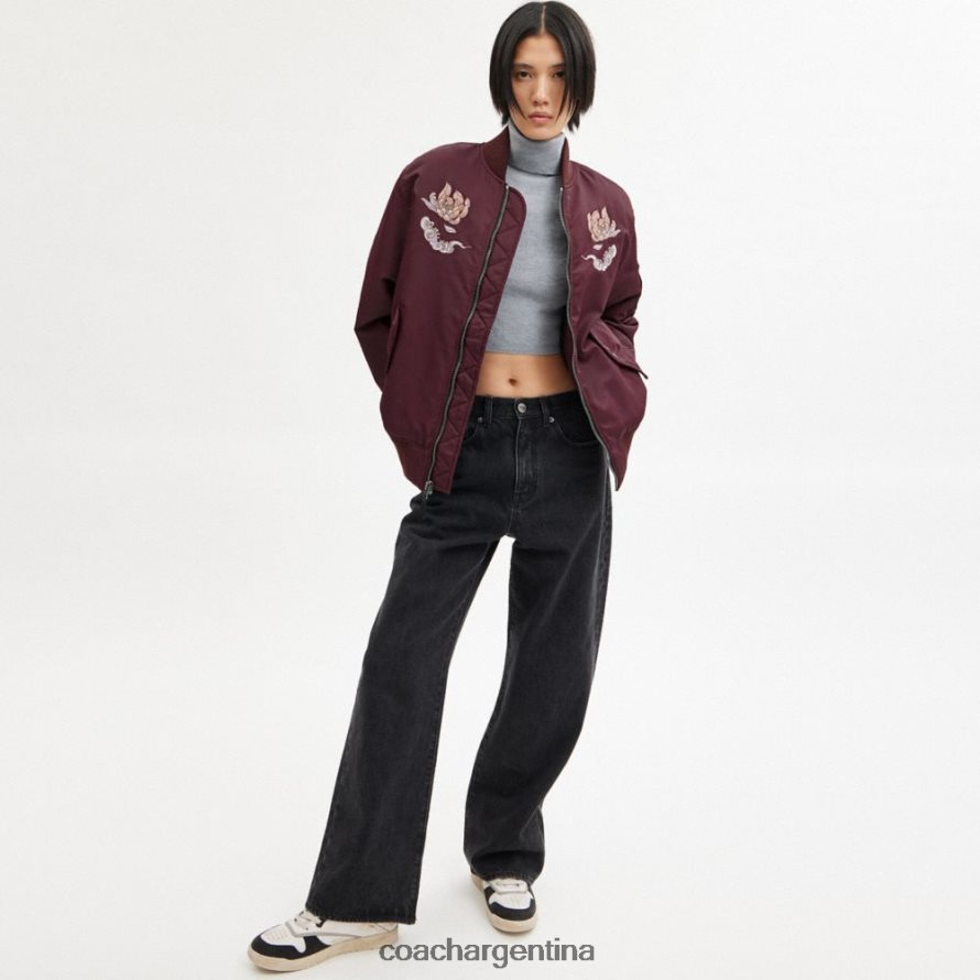 Coach mujer chaqueta año nuevo ma-1 con dragón borgoña L82882431