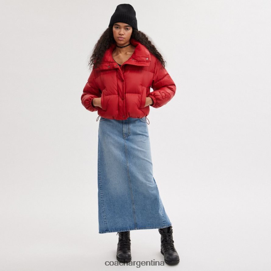 Coach mujer chaqueta acolchada recortada rojo. L82882444