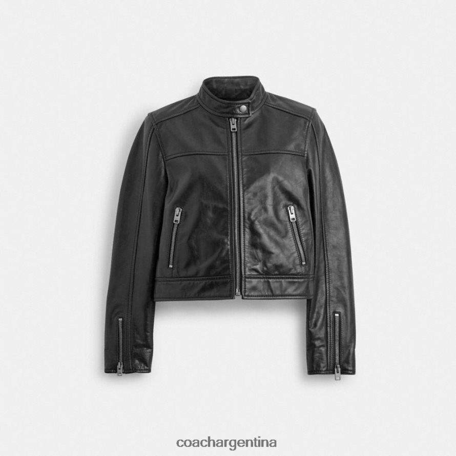 Coach mujer chaqueta de carreras de cuero negro L82882436