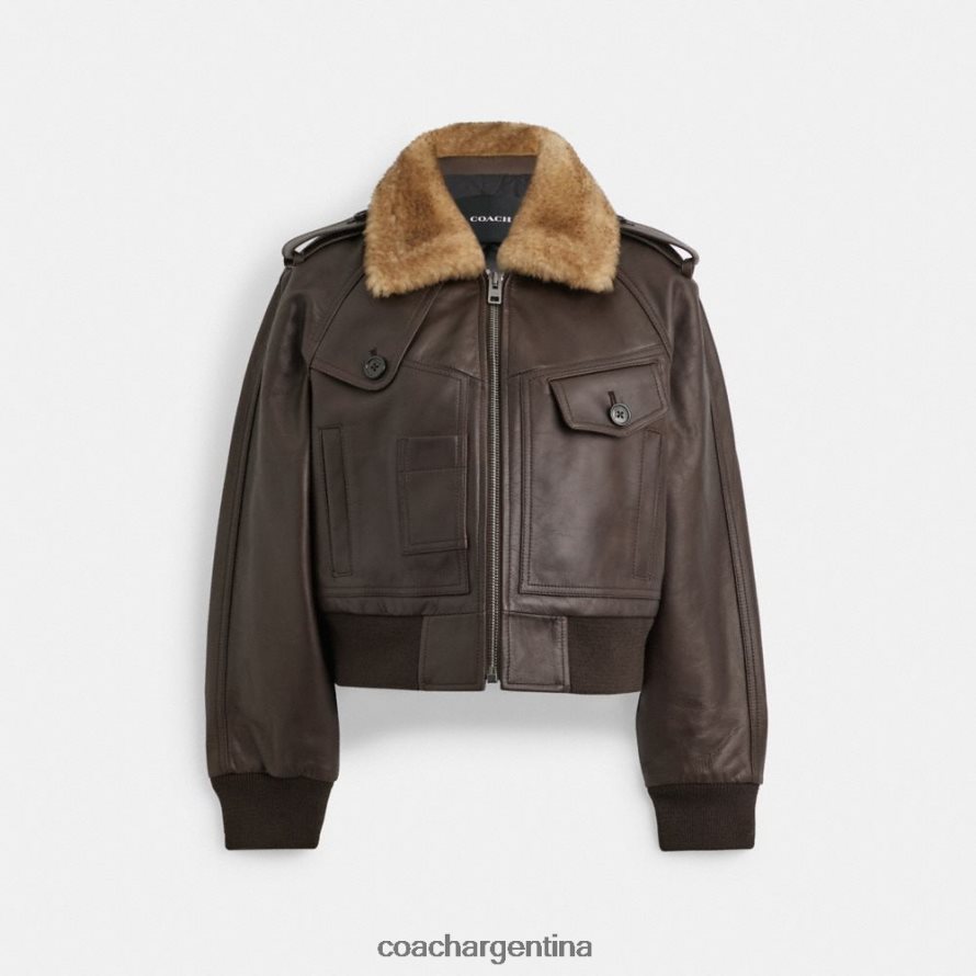 Coach mujer chaqueta de cuero corta marrón L82882435