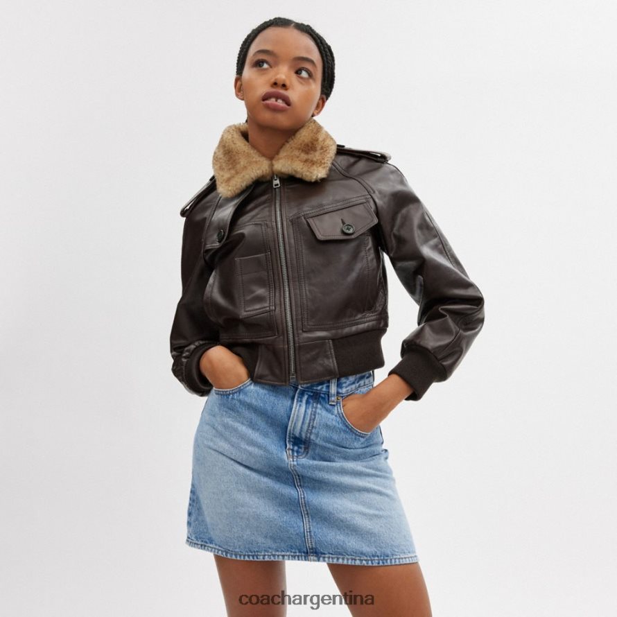 Coach mujer chaqueta de cuero corta marrón L82882435
