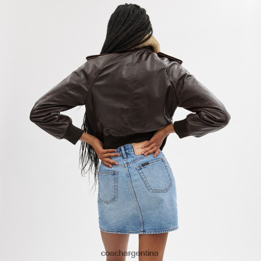 Coach mujer chaqueta de cuero corta marrón L82882435