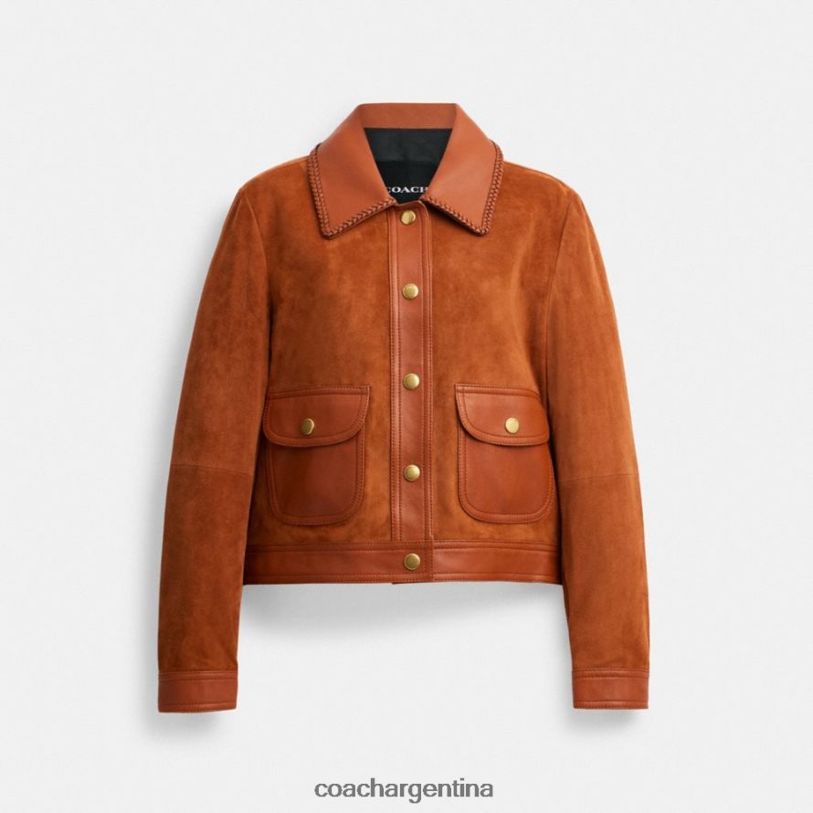 Coach mujer chaqueta de gamuza trenzada ámbar bruñido L82882457