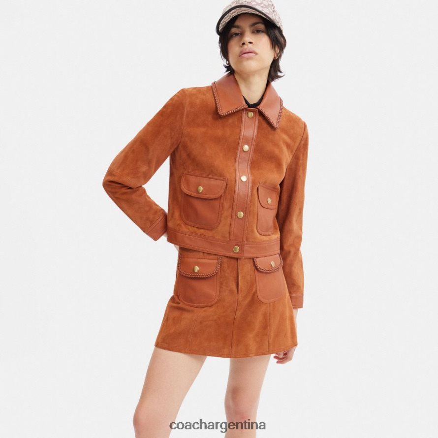 Coach mujer chaqueta de gamuza trenzada ámbar bruñido L82882457