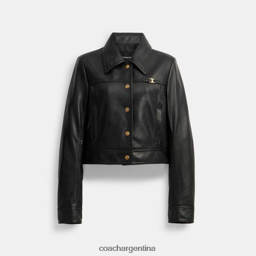 Coach mujer chaqueta encogida con botones de presión en la parte delantera negro L82882446