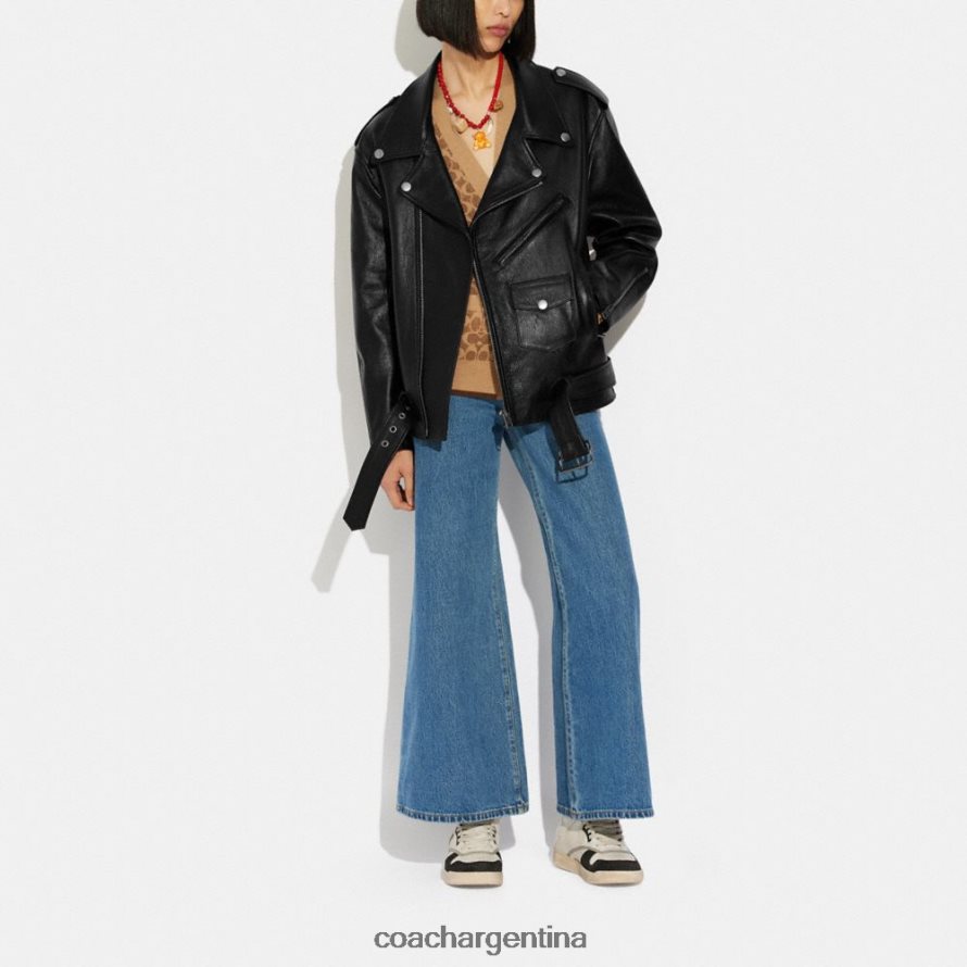 Coach mujer chaqueta motera de cuero oversize negro L82882465