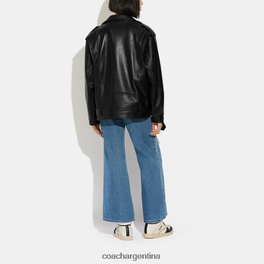 Coach mujer chaqueta motera de cuero oversize negro L82882465