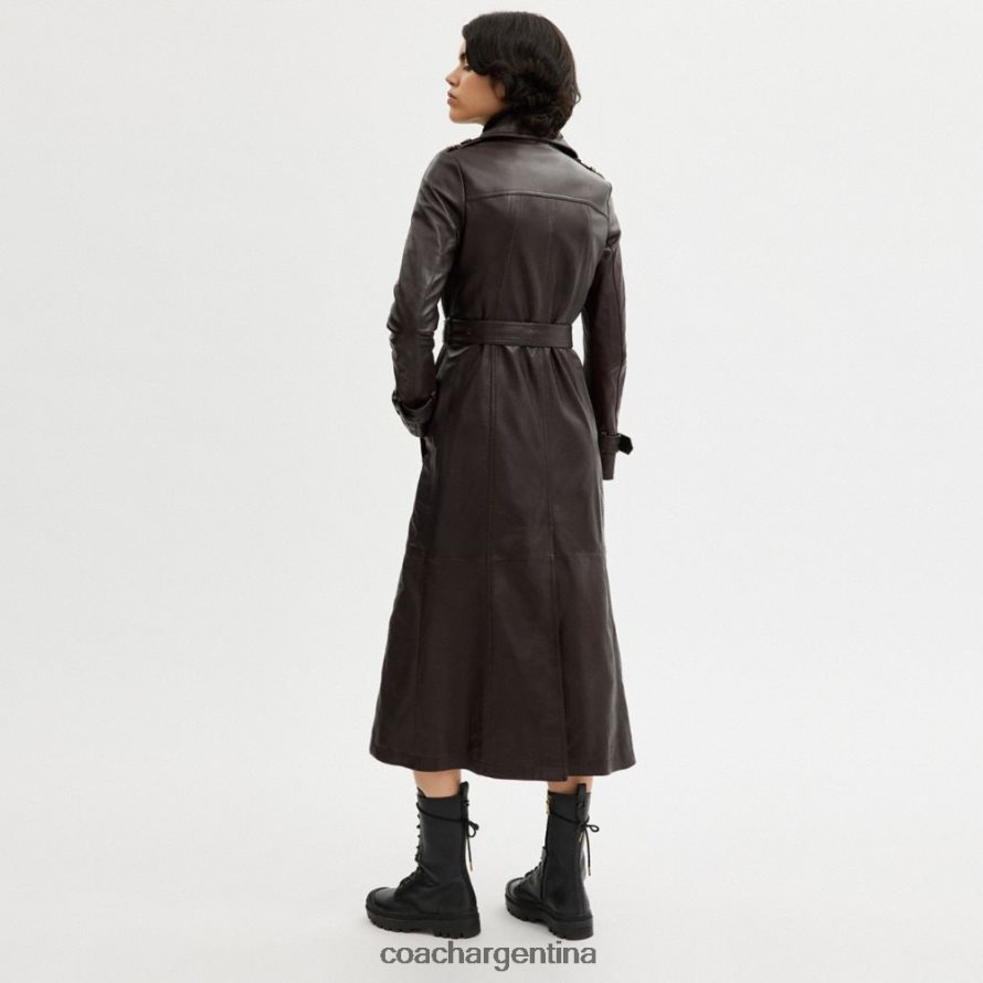 Coach mujer gabardina de cuero con doble botonadura marrón L82882455