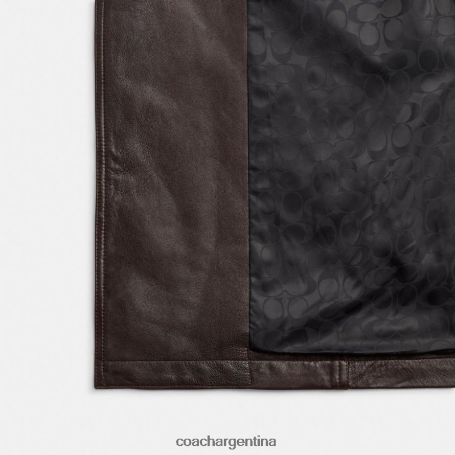 Coach mujer gabardina de cuero con doble botonadura marrón L82882455