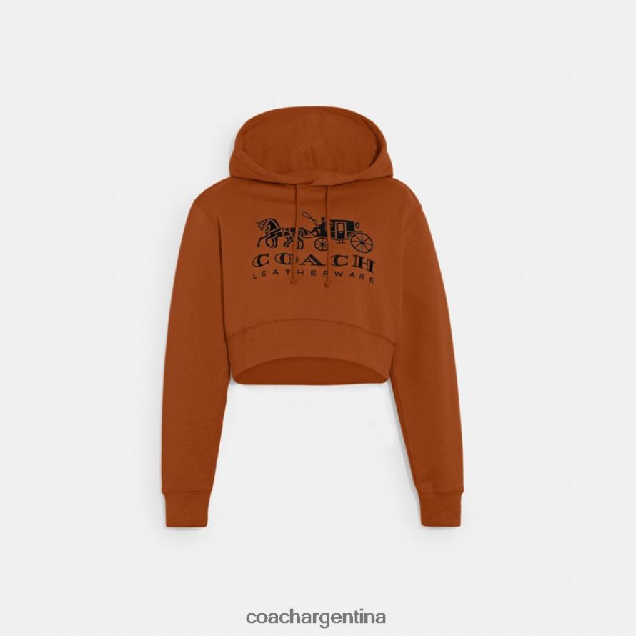 Coach mujer Sudadera corta con capucha de algodón orgánico con diseño de caballo y carruaje marrón L82882480