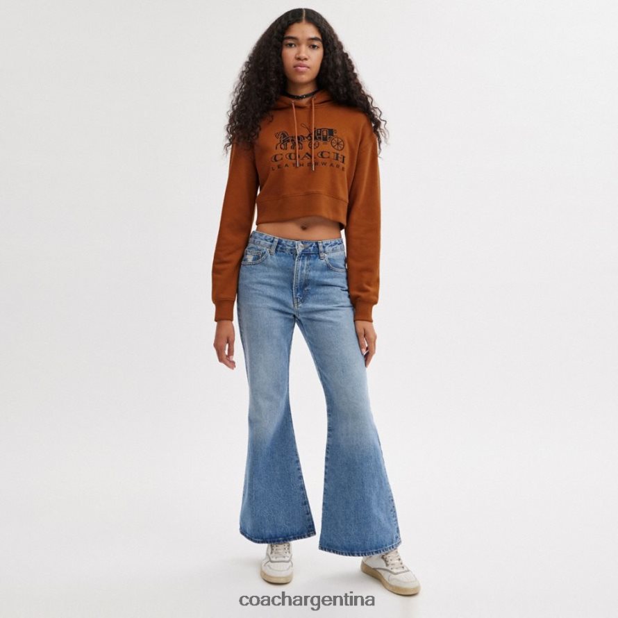 Coach mujer Sudadera corta con capucha de algodón orgánico con diseño de caballo y carruaje marrón L82882480