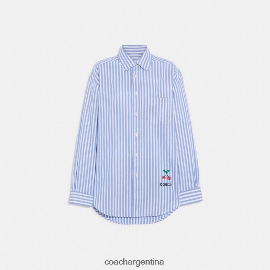 Coach mujer camisa a rayas con botones azul múltiple. L82882499
