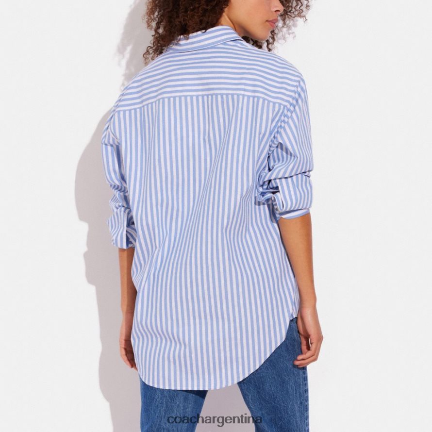 Coach mujer camisa a rayas con botones azul múltiple. L82882499