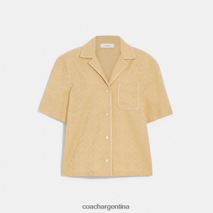 Coach mujer camisa con botones y ribete de croché en jacquard característico firma bronceada L82882500