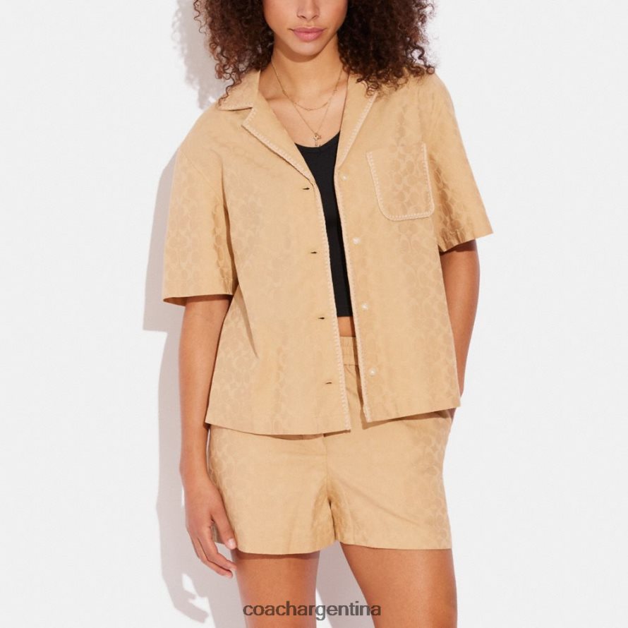 Coach mujer camisa con botones y ribete de croché en jacquard característico firma bronceada L82882500