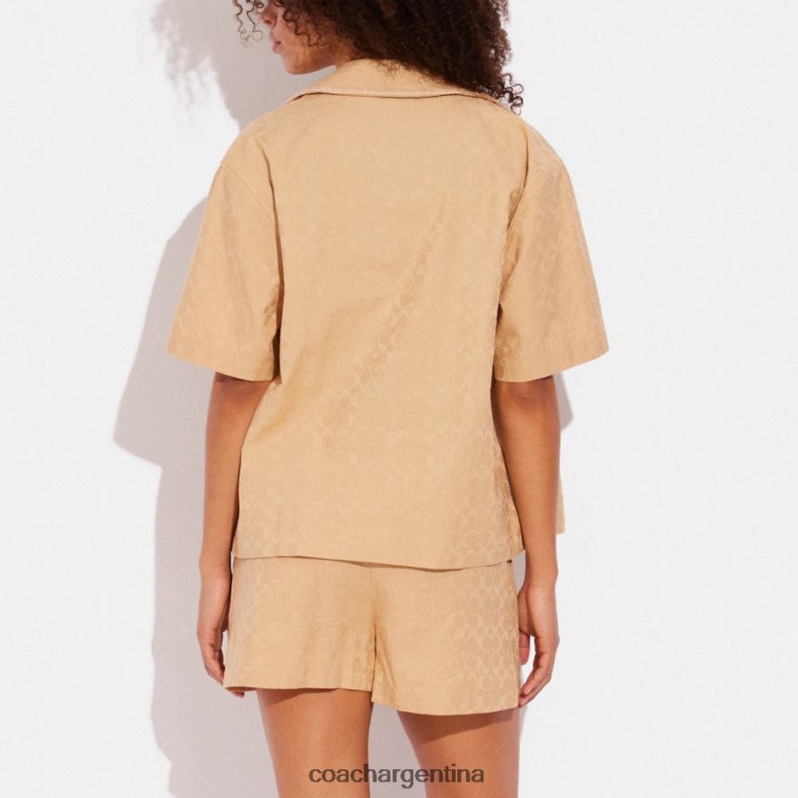 Coach mujer camisa con botones y ribete de croché en jacquard característico firma bronceada L82882500