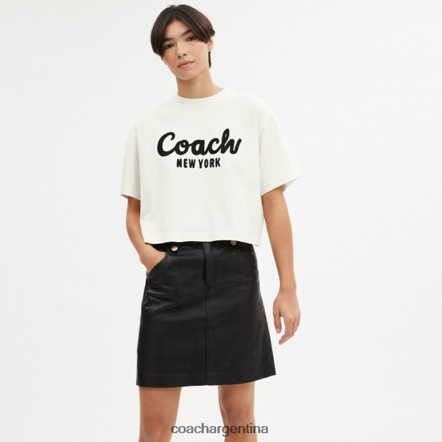 Coach mujer camiseta corta con firma cursiva crema. L82882473