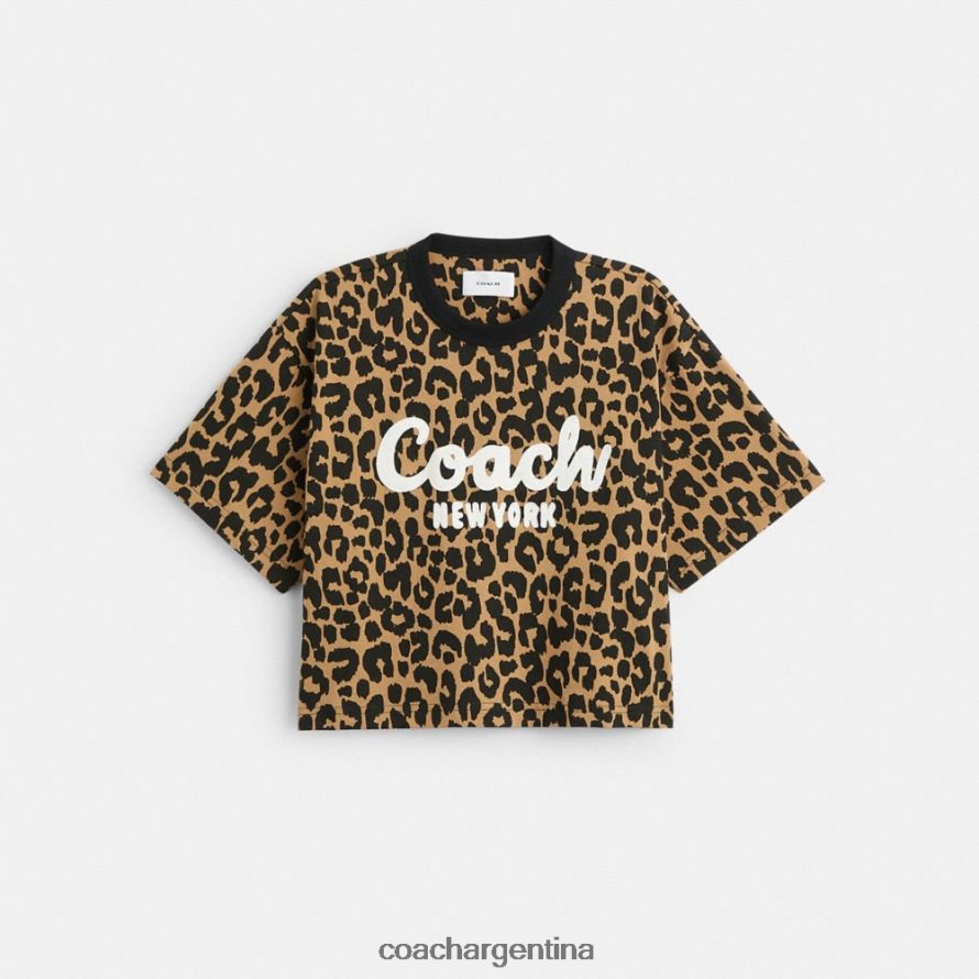Coach mujer camiseta corta con firma en cursiva y leopardo leopardo L82882474
