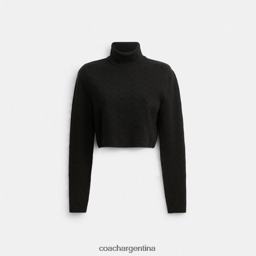 Coach mujer jersey de cuello alto recortado de punto característico negro L82882487