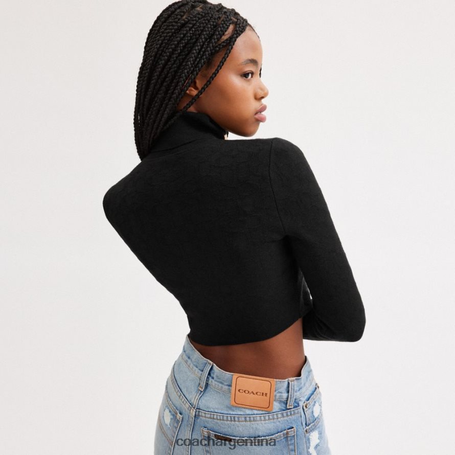 Coach mujer jersey de cuello alto recortado de punto característico negro L82882487