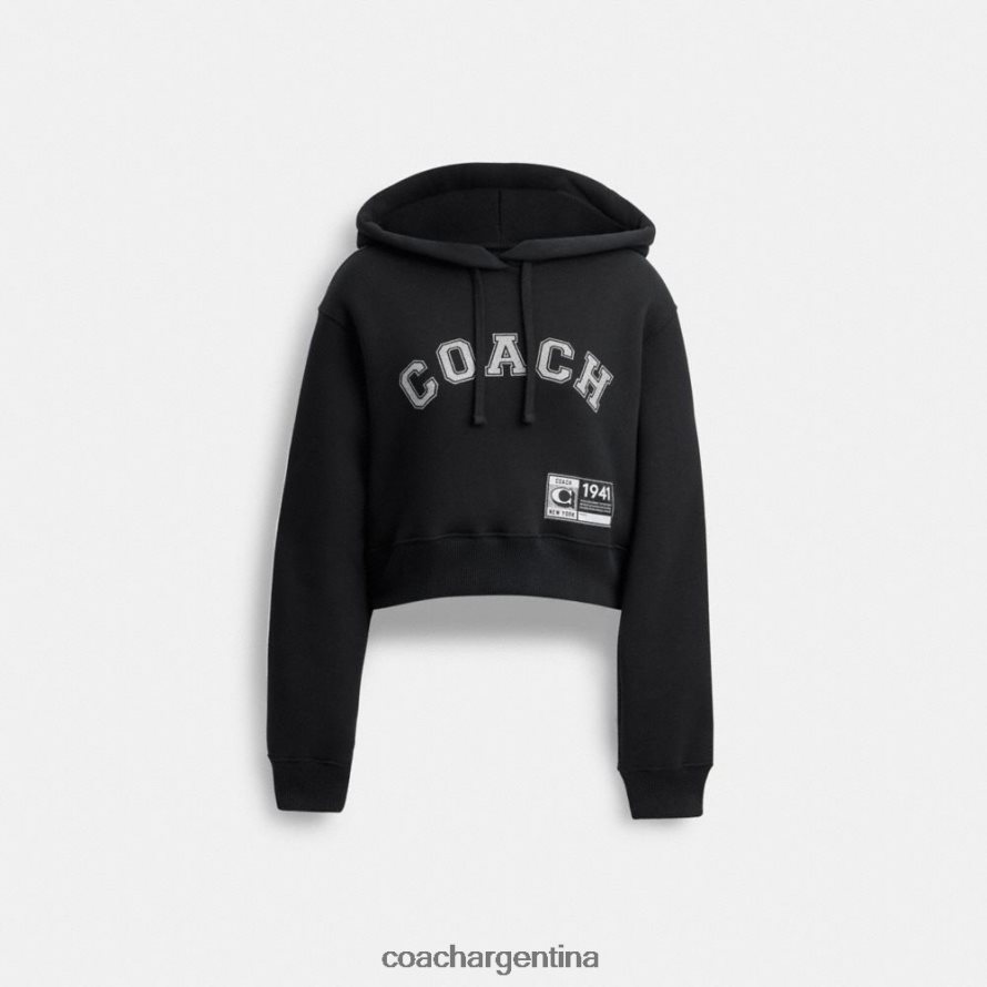 Coach mujer sudadera corta con capucha y adornos universitarios negro L82882484