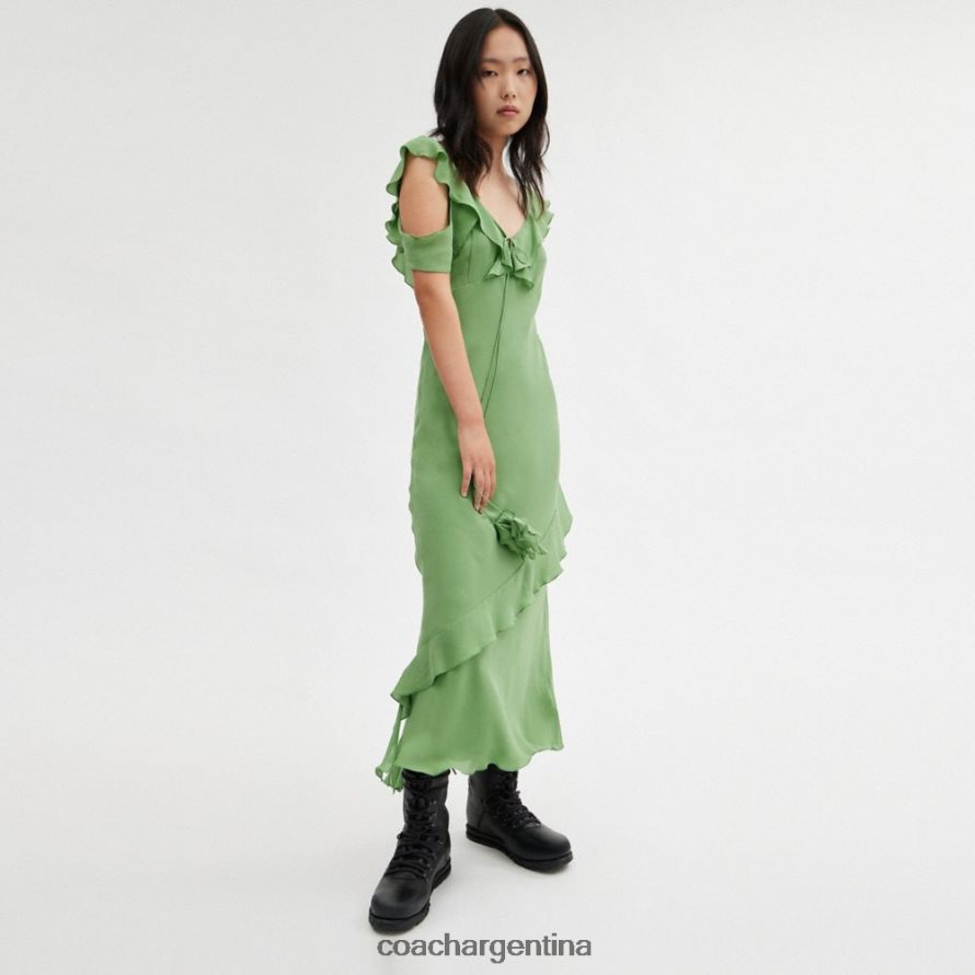 Coach mujer vestido al bies con cuello en v verde L82882518