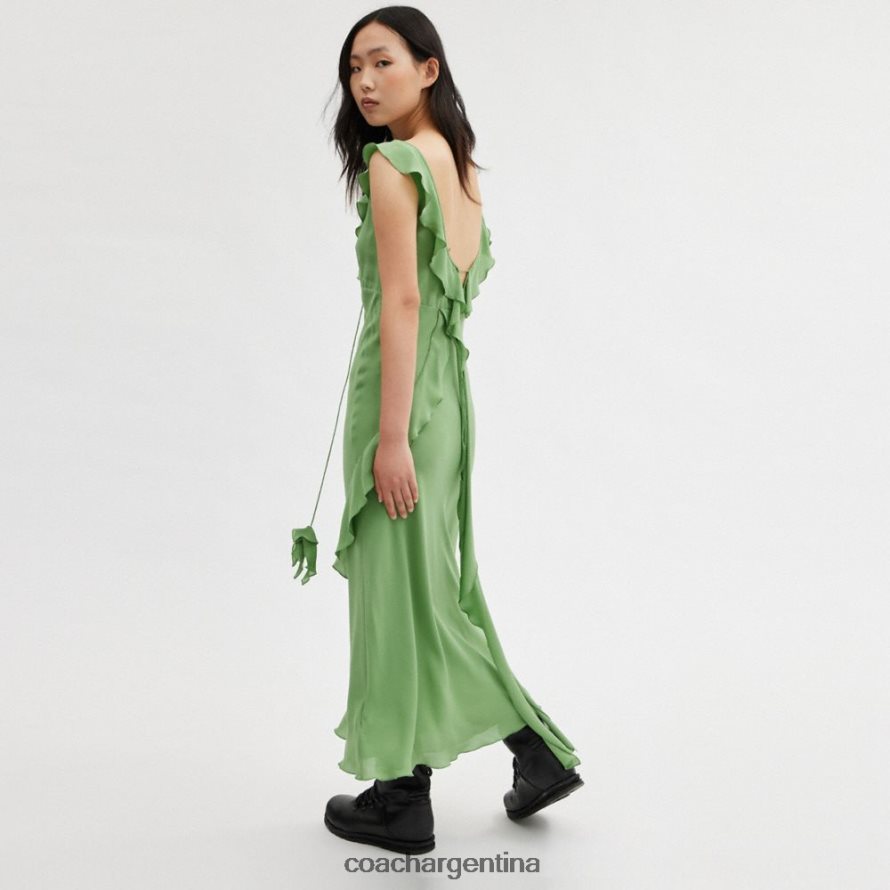 Coach mujer vestido al bies con cuello en v verde L82882518