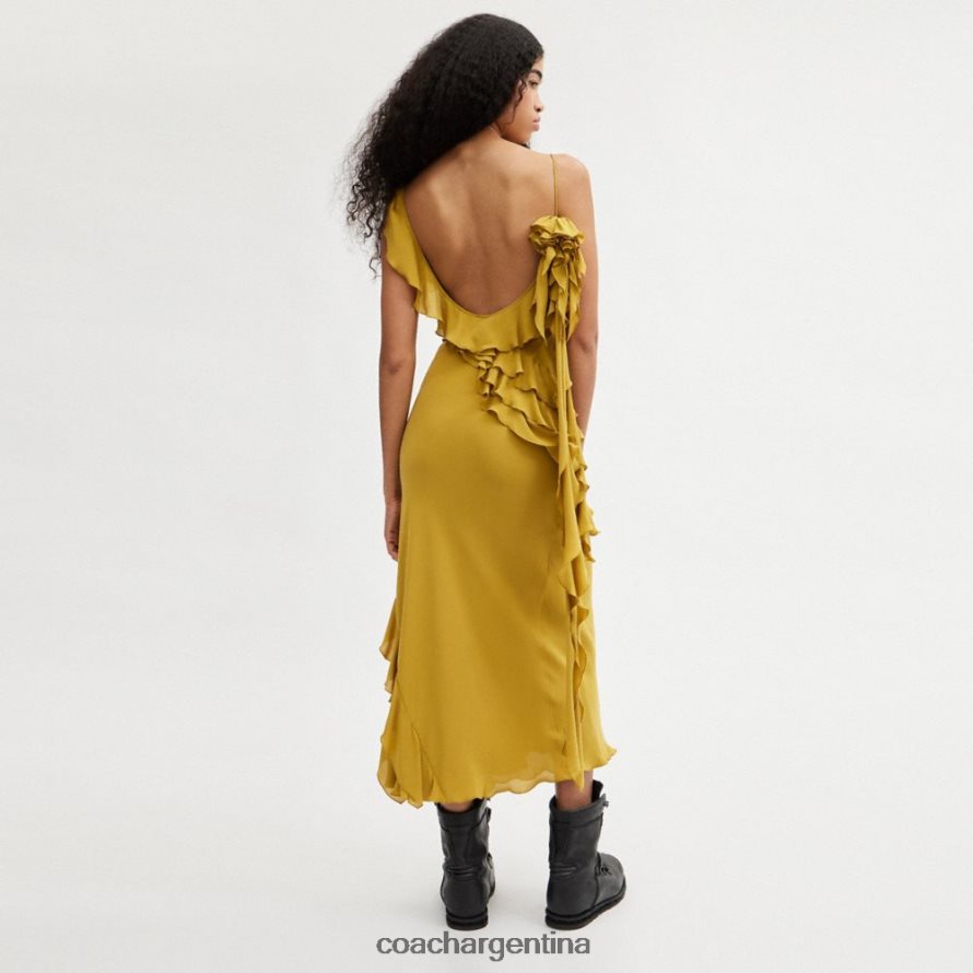 Coach mujer vestido al bies con escote con volantes amarillo oscuro L82882520